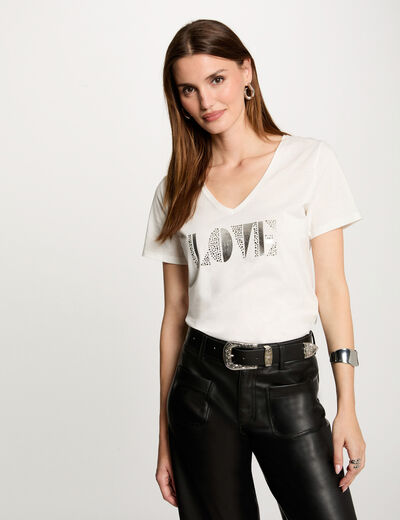 T-shirt met tekst ivoor vrouw
