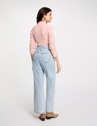 Pull manches longues maille duveteuse rose clair femme