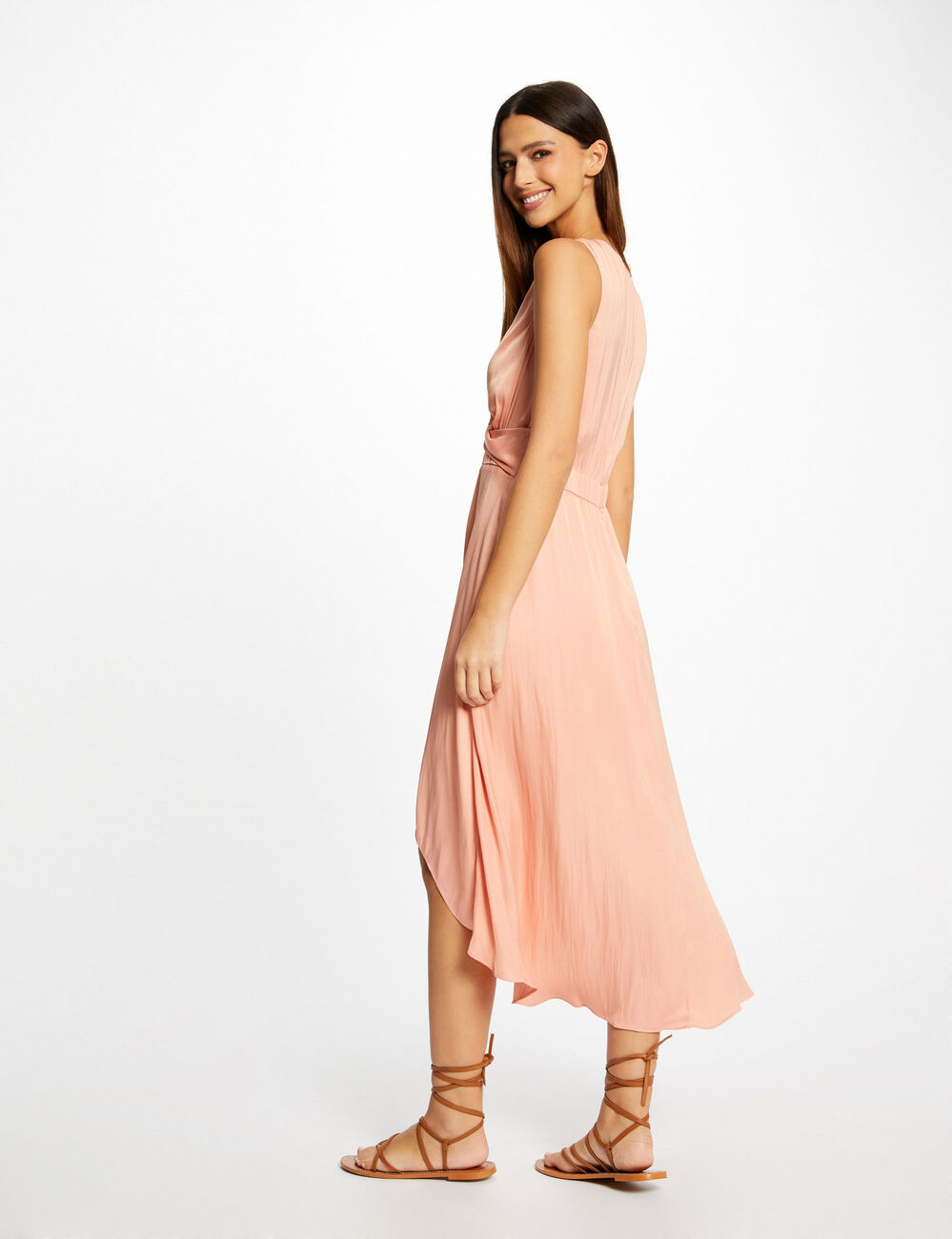 Robe midi trapèze asymétrique rose moyen femme