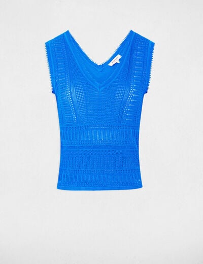 Pull sans manches ajouré bleu electrique femme
