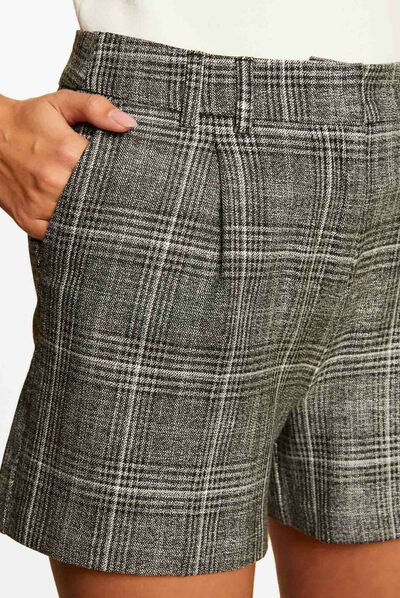 Short city ajusté à carreaux gris moyen femme