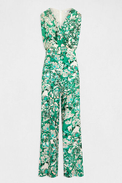 Jumpsuit wijde pijpen en plantenprint meerkleurig vrouw