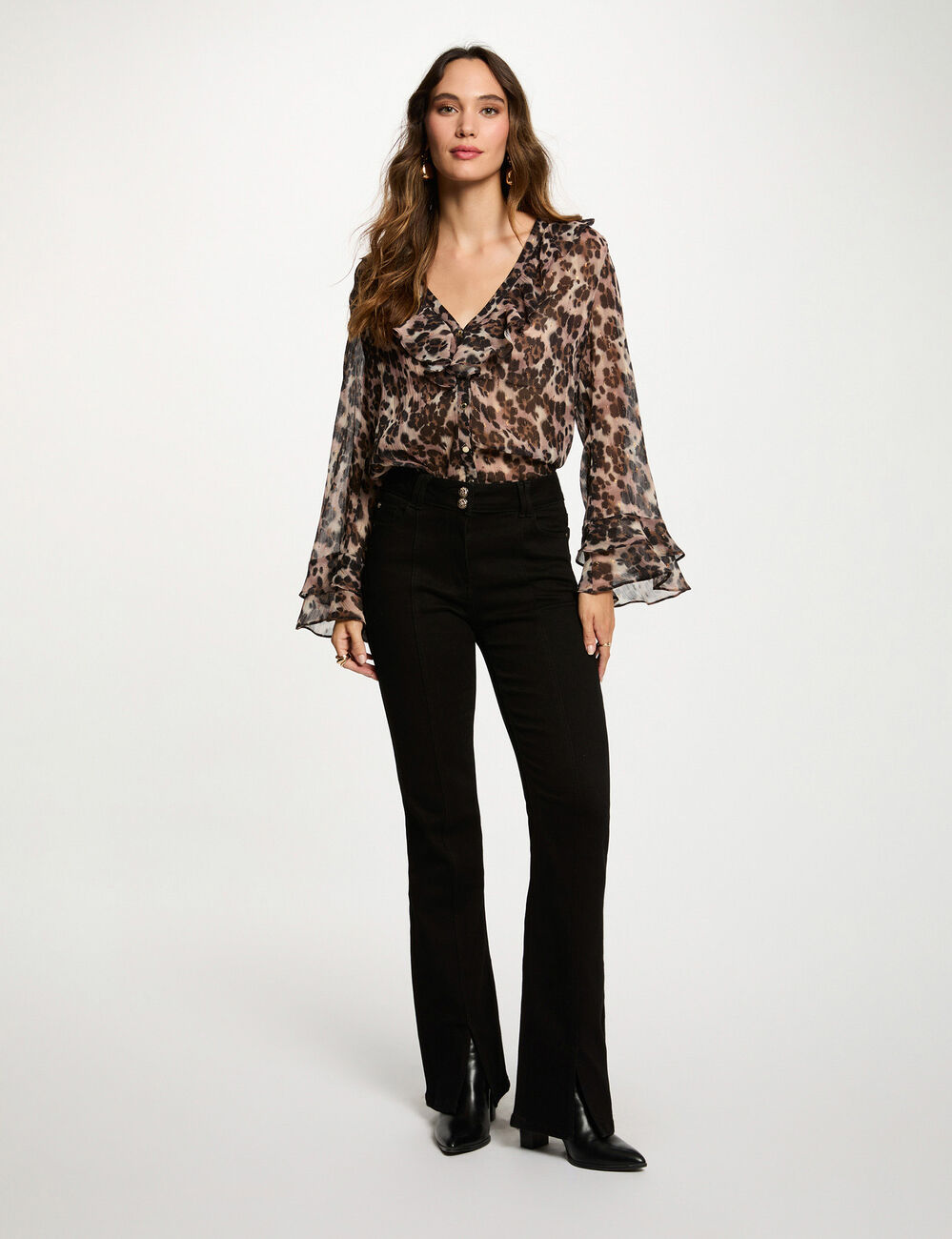 Chemise ajustée col v multicolore femme