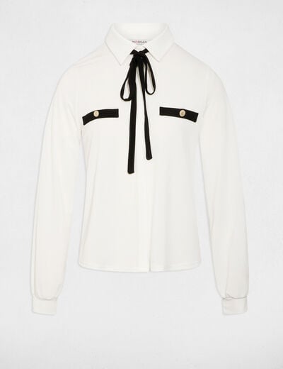 T-shirt met omgeslagen kraag helder wit vrouw