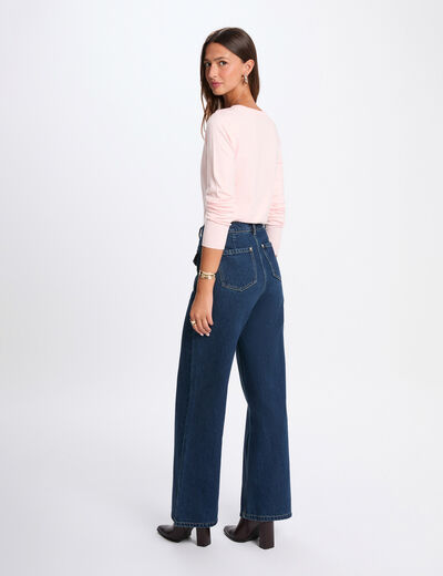 Trui met ronde hals en knopen lichtroze vrouw