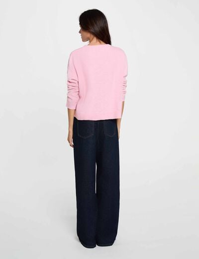 Pull col rond rose pastel femme