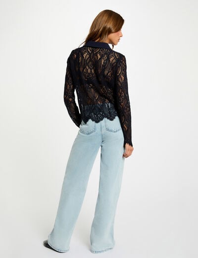 Chemise courte dentelle bleu marine femme