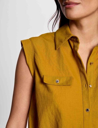 Mouwloze blouse mosterd geel vrouw