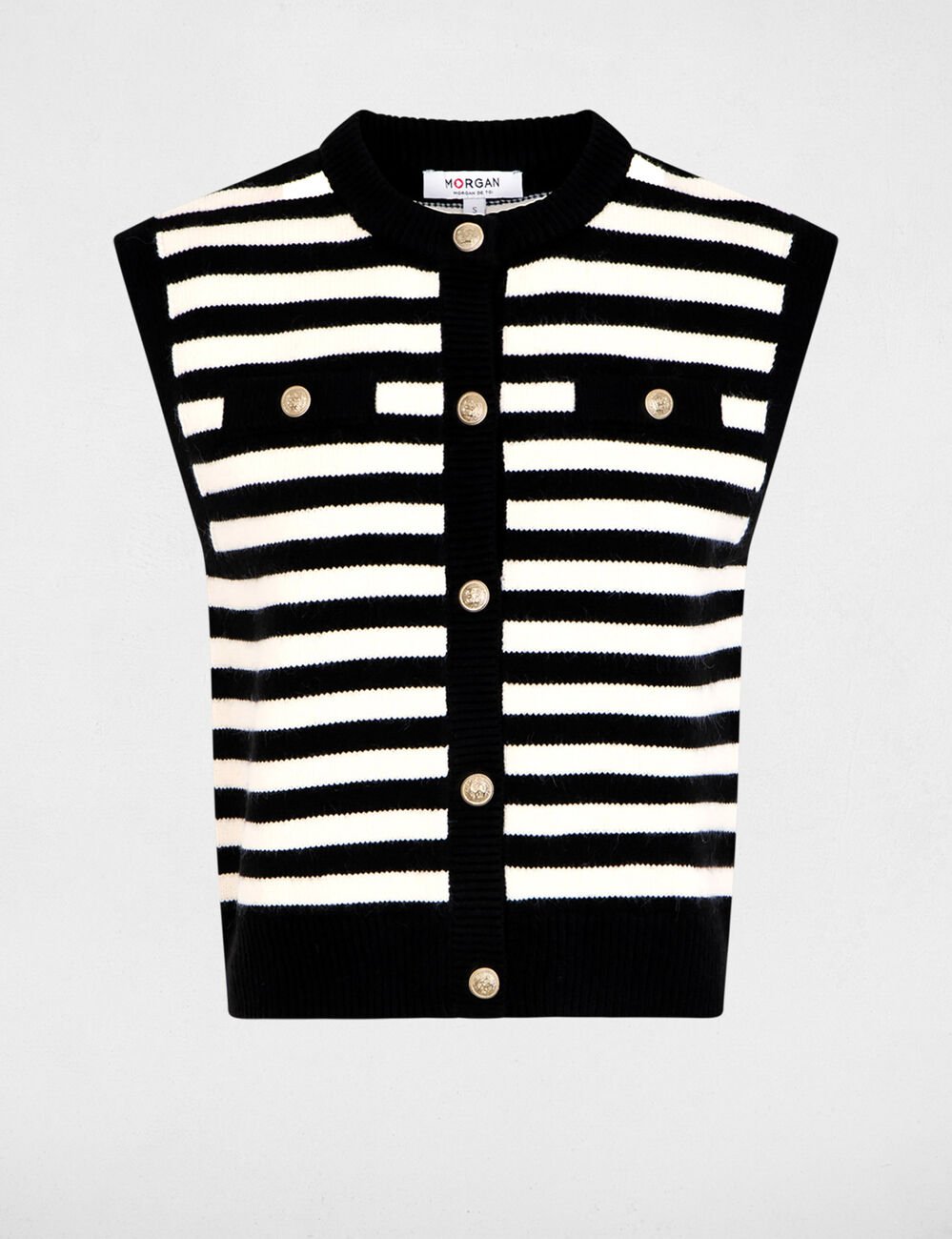 Gilet ray&eacute; sans manches ivoire femme