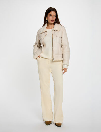 Manteau court fausse fourrure ivoire femme