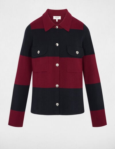Pull col revers ray&eacute; bordeaux femme