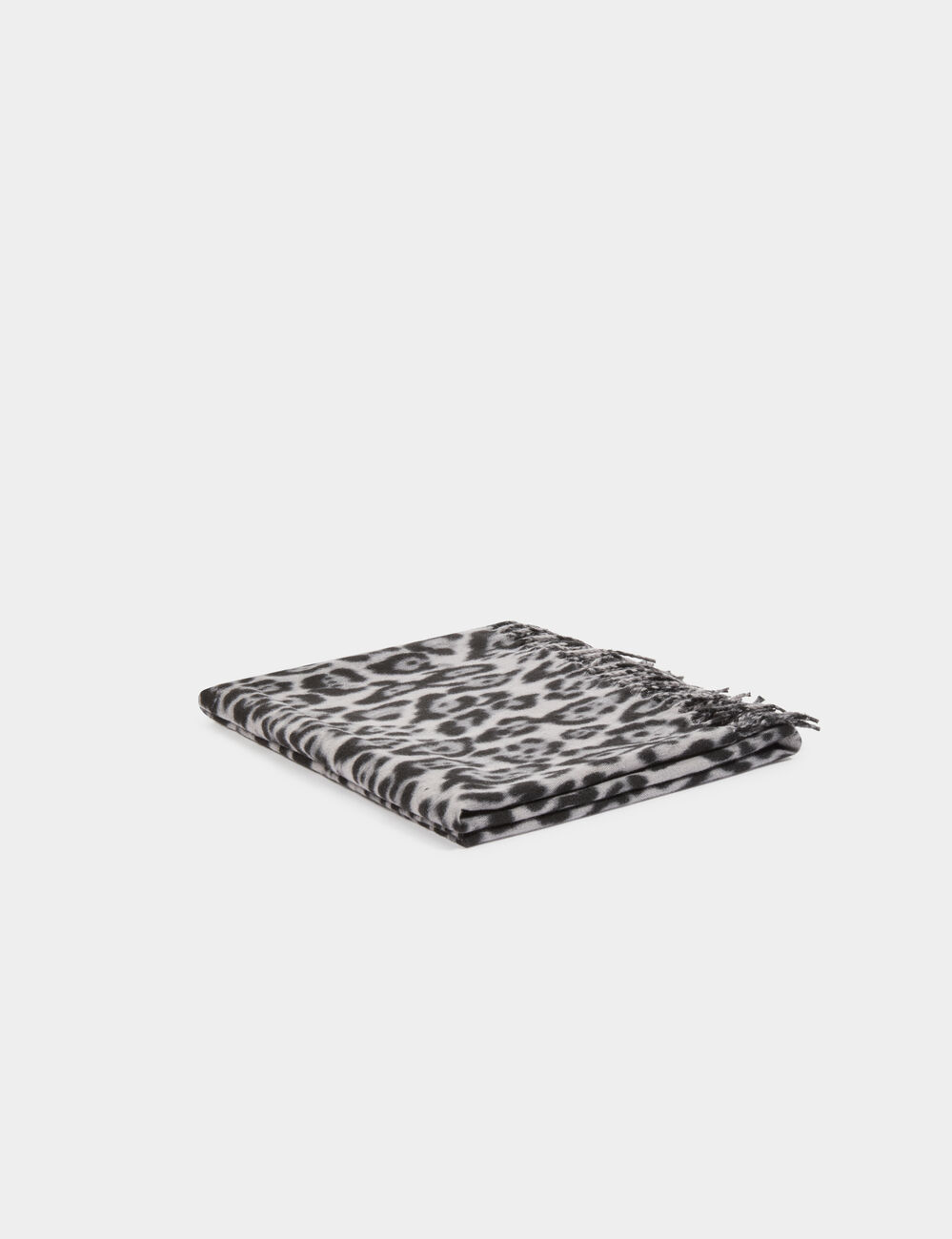 Sjaal met leopardprint en franjes mediumgrijs vrouw