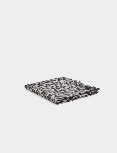 Écharpe frangée léopard gris moyen femme
