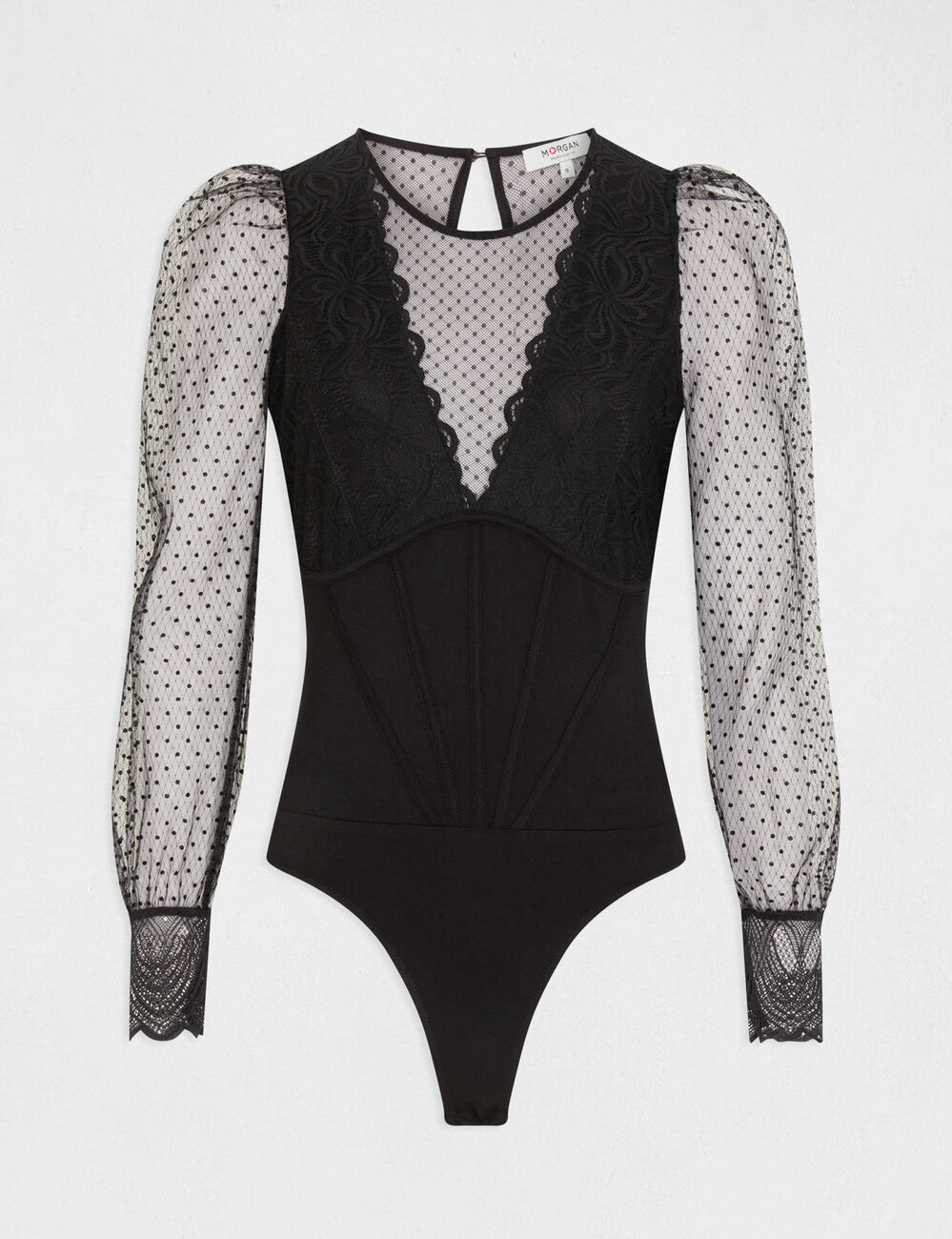 Body manches longues en plumetis noir femme