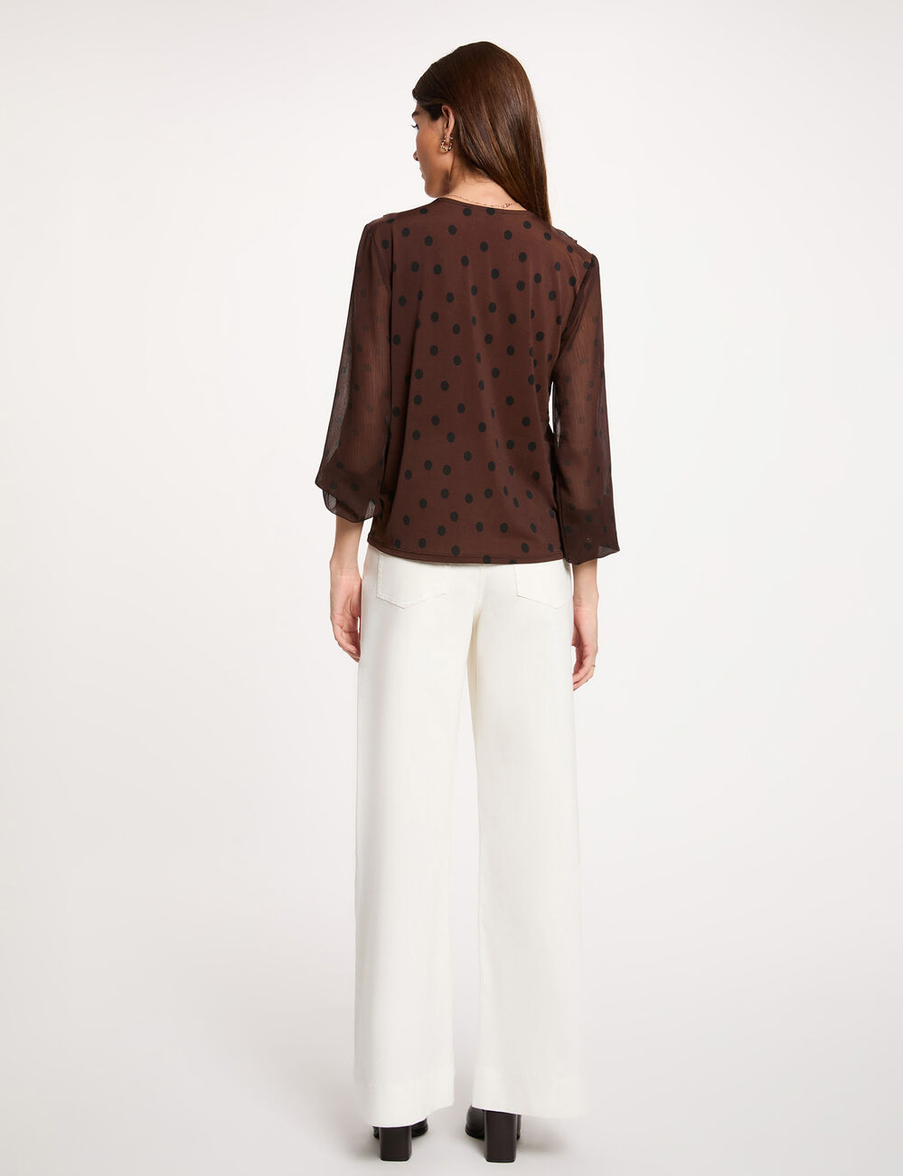 V-hals blouse van voile donker bruin vrouw