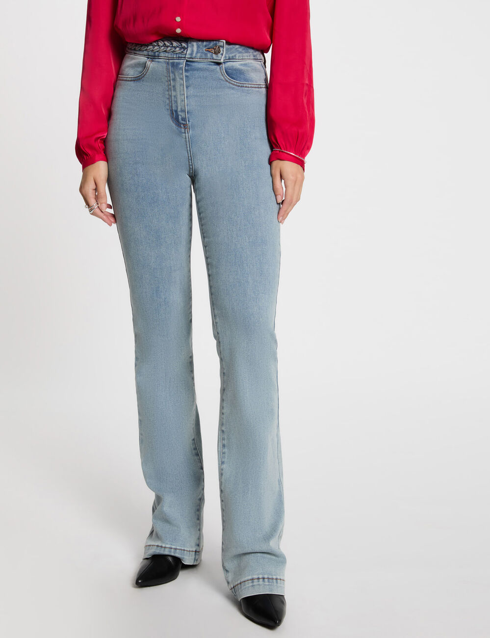 Rechte jeans met gevlochten details gebleekt denim vrouw