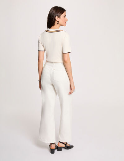 Pull col polo manches courtes ivoire femme