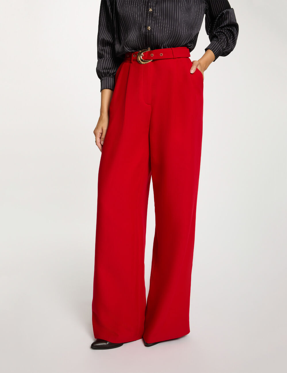 Hoge taille wijde broek rood vrouw