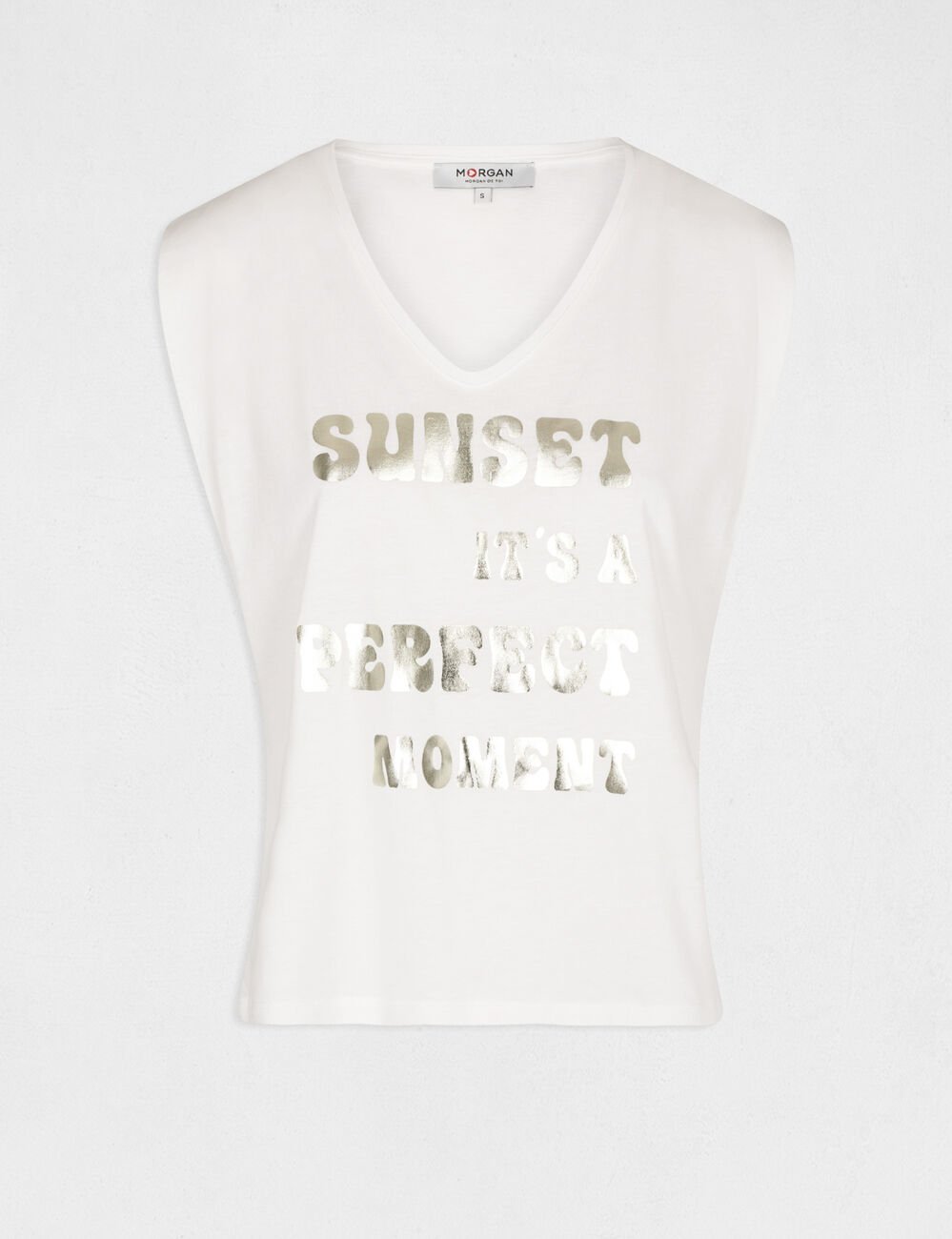 T-shirt manches courtes &agrave; inscription ecru femme