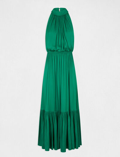 Lange soepelvallende uitlopende jurk groen vrouw