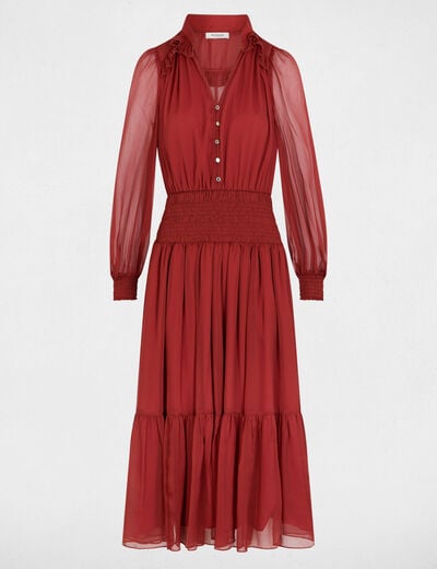 Lange jurk met V-hals donker oranje vrouw