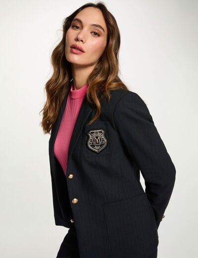 Blazer droit &agrave; rayures bleu marine femme