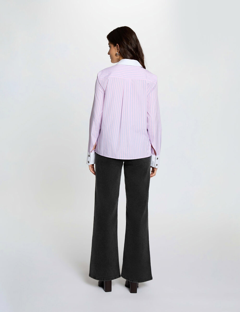High-waist wijde broek denim zwart vrouw