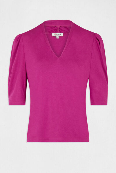 T-shirt met 3/4 mouwen framboos vrouw