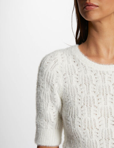Pull manches courtes ajouré ivoire femme