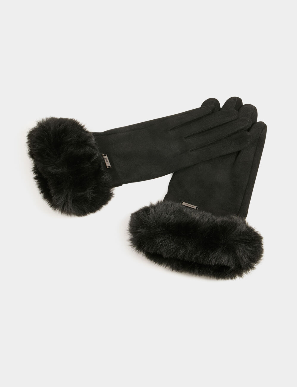 Gants détails fourrure noir femme