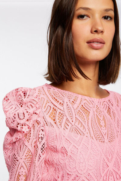 T-shirt met lange mouwen en kant  vrouw