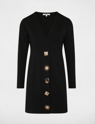 Robe courte ajustée col v noir femme