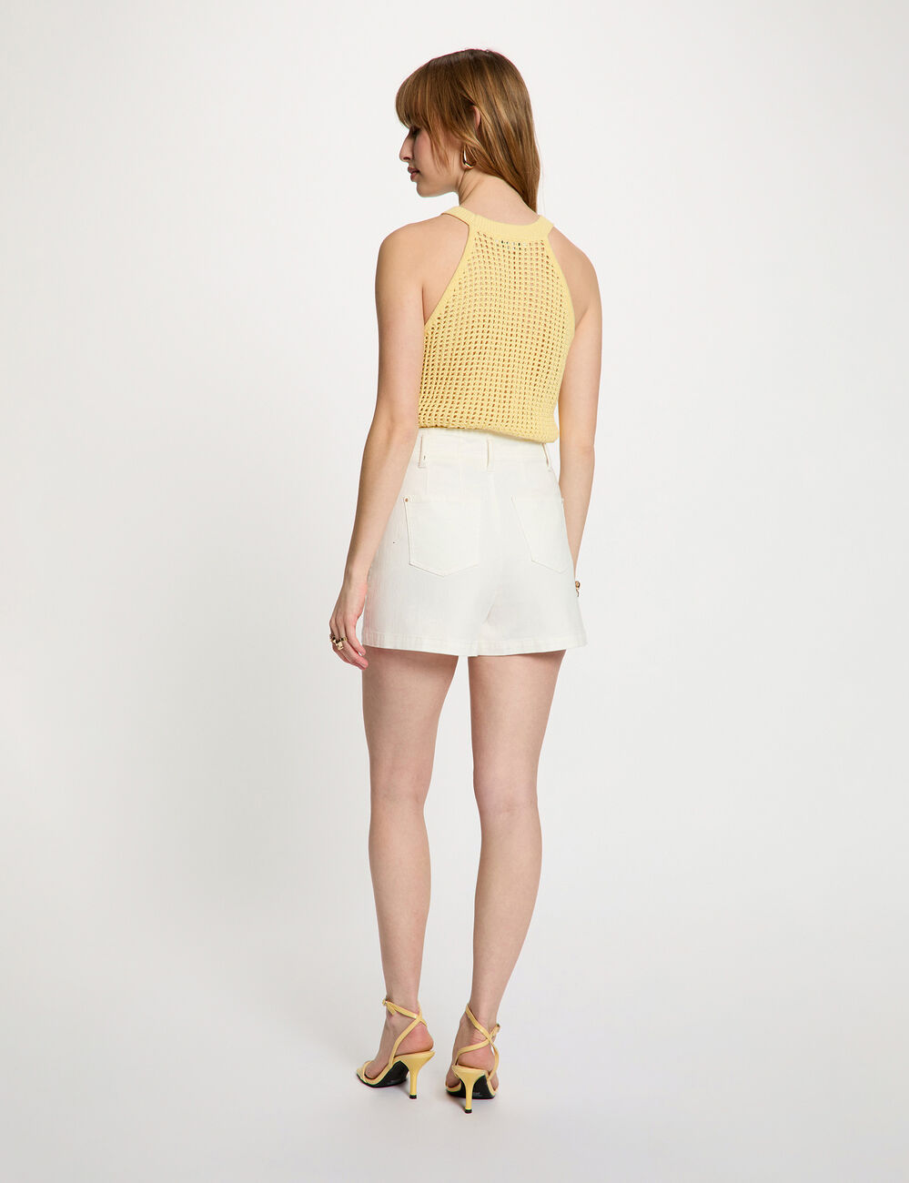 Debardeur ajust&eacute; col rond jaune clair femme