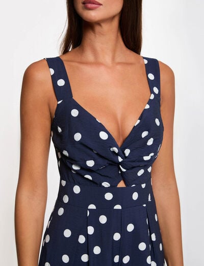 Combinaison fluide &agrave; pois bleu marine femme