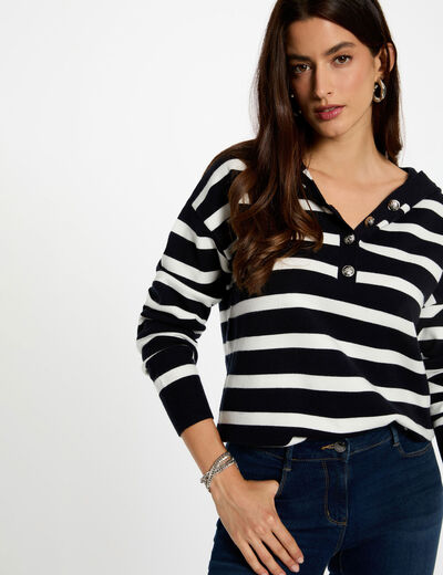 pull raye a capuche bleu marine femme Pull rayé à capuche bleu marine femme