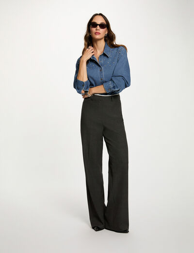 Pantalon large taille haute gris moyen femme