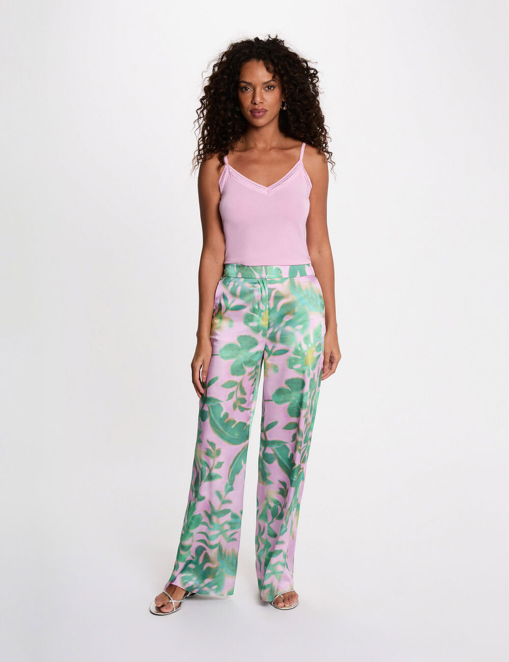 Pantalon large taille haute multicolore femme