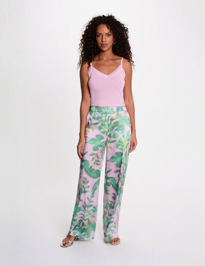 Pantalon large taille haute multicolore femme