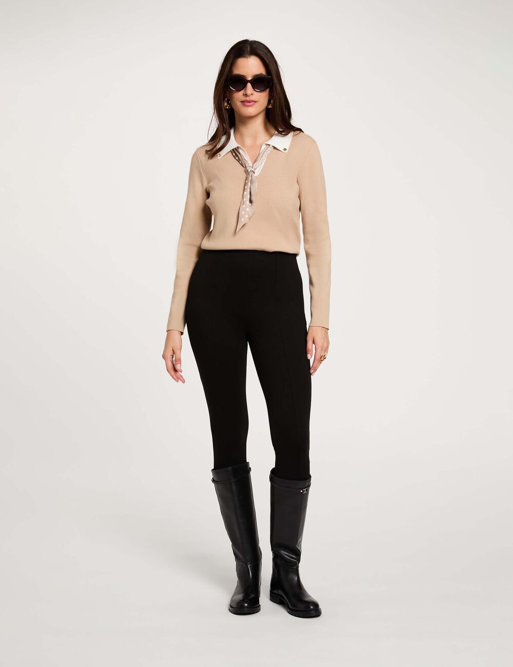 Trui met omgeslagen kraag beige vrouw