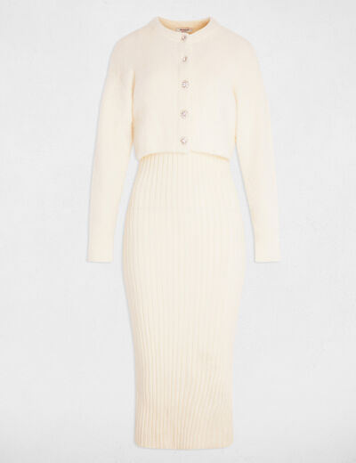 Robe tricot cintr&eacute;e ivoire femme