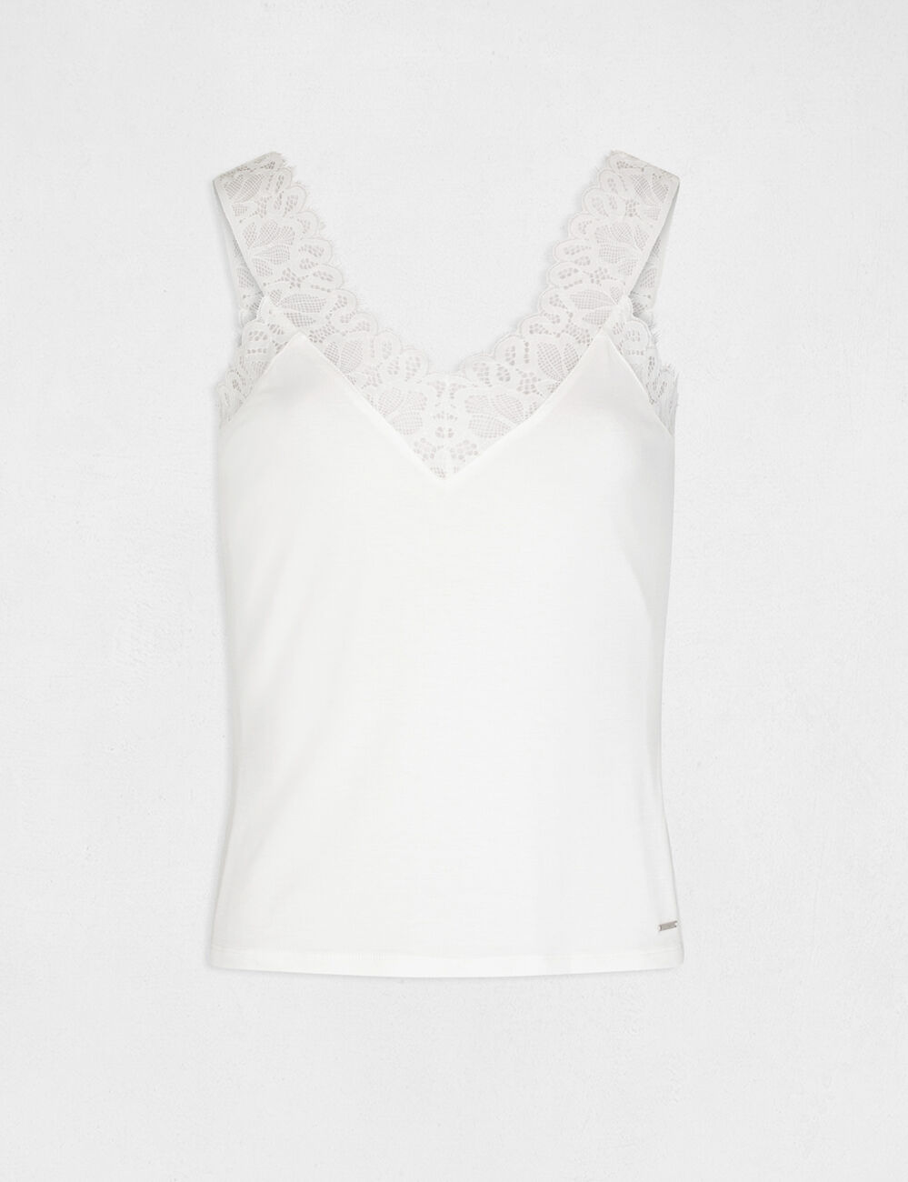 Kanten topje met brede bandjes ecru vrouw