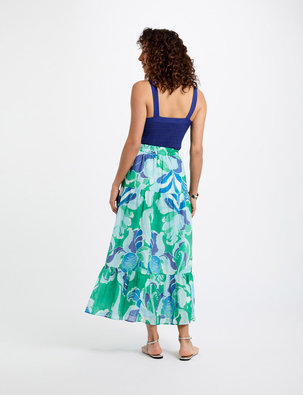 Gebreide top met brede bandjes bleu electrique vrouw