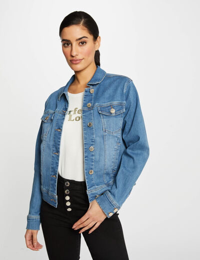 Recht jeansjack met knopen jean stone vrouw