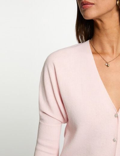 Gilet col en V manches longues rose clair femme