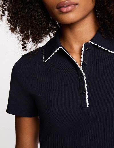 Getailleerde top met reverskraag marineblauw vrouw