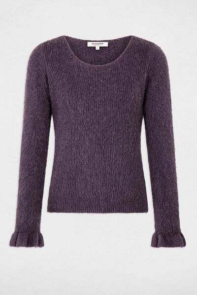 Pull manches longues col rond violet fonce femme