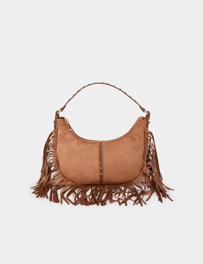 Su&egrave;delook tas met franjes beige vrouw