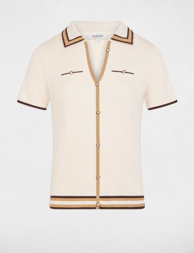 Pull col polo manches courtes ivoire femme