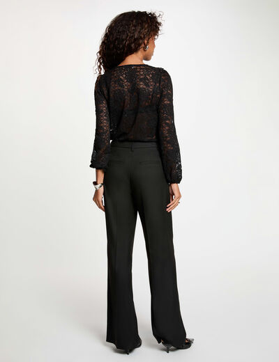 Kant blouse met V-hals zwart vrouw