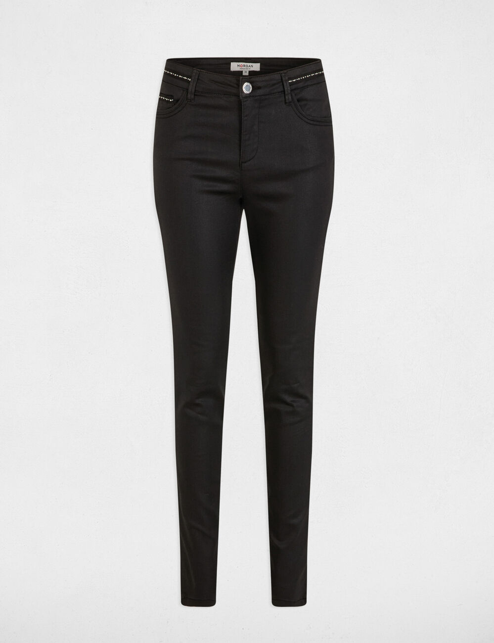 Gecoate slim-fit broek zwart vrouw